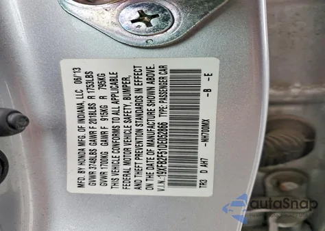 2013 Honda Civic Lx z USA, uszkodzony, nr VIN 19XFB2F51DE052866